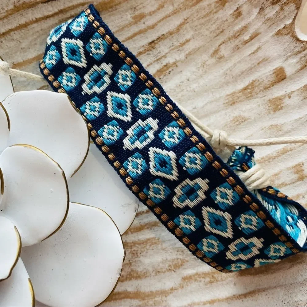 Boho Embroidered Mayan Style Adjustable Friendship Bracelet NWT